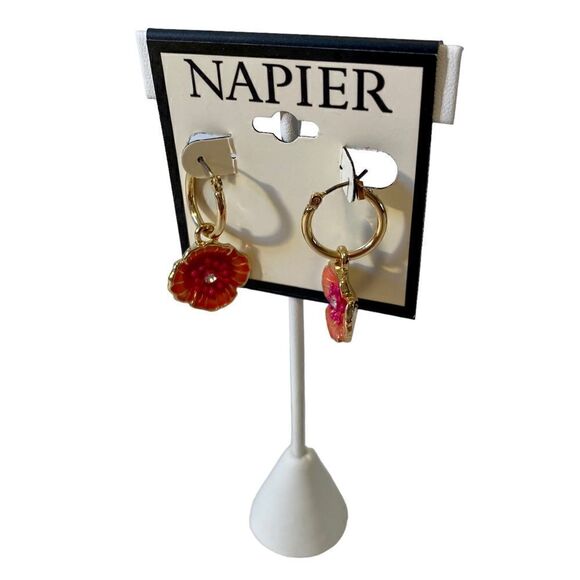 Napier Orange, Pink & Gold Toned Hoop Drop Earrings. Very Cute! - Picture 4 of 6